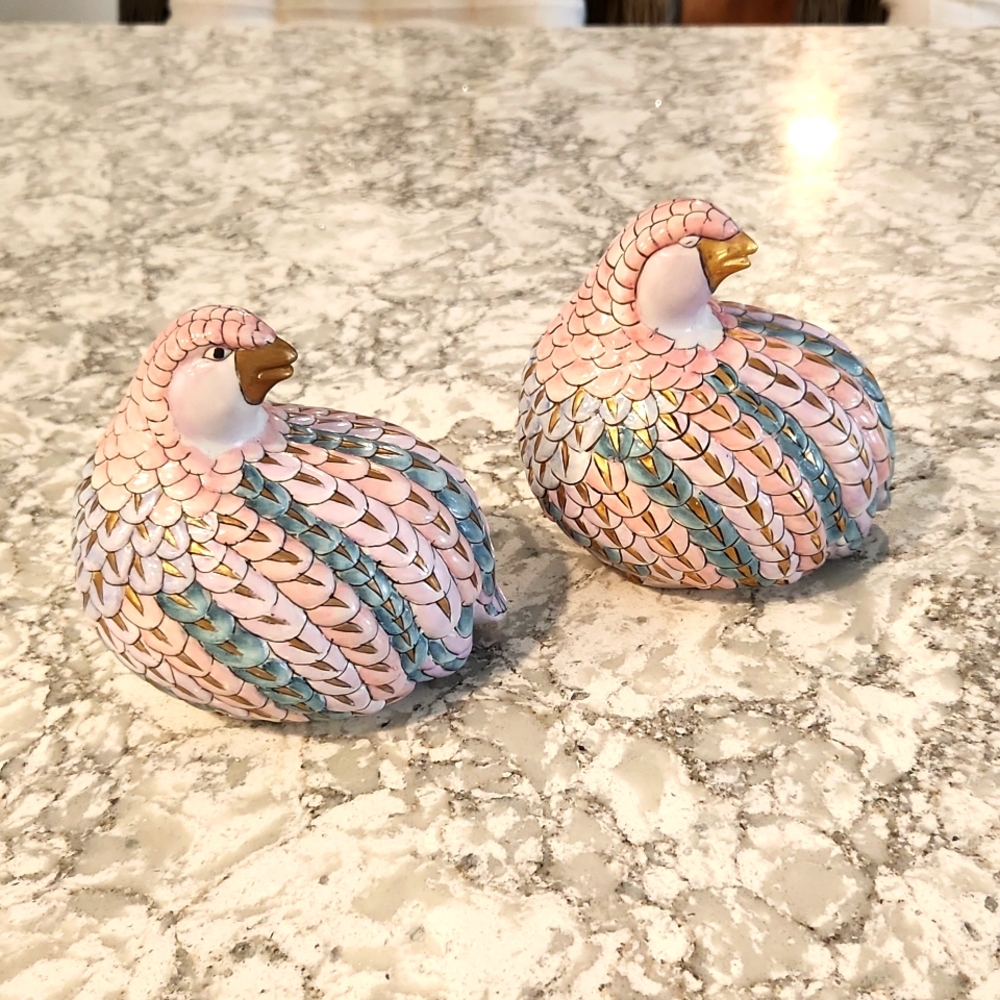 Vintage TOYO Porcelain Quail figurines set of two